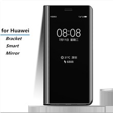Умный кожаный зеркальный чехол с прозрачным окном для Huawei Mate 8 9 10 Pro Lite P8 P9 P10 Plus P20 Pro P20 Lite Plus, откидной Чехол с подставкой 2024 - купить недорого