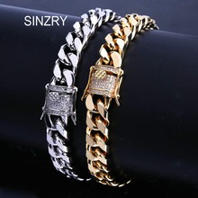 SINZRY AAA Zircon Cuban Chain Bracelet Men's Hip hop trendy Jewelry Gold color CZ round Clasp 11mm wide men Bracelet Link 2024 - buy cheap