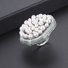 Trendy Imitation Pearl Green Cubic Zirconia fashion jewelry ring for women Engagement Wedding Ring Finger Rings bague femme 2024 - buy cheap
