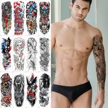 Tatuajes Temporales impermeables para hombres, tatuajes de manga larga para brazo, robot de Escuela antigua, calaveras rosas, tatuaje corporal falso grande 2024 - compra barato