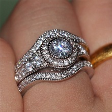 Anillo de compromiso clásico para mujer, de plata de ley 2019, conjunto de anillos de Boda nupcial, joyería de bandas de lujo, nuevo diseño 925 2024 - compra barato