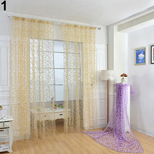 Cortina de janela de porta de tule voile, cortina romântica floral estilo europeu e americano para janelas da sala de estar cortinas de janela transparente 2024 - compre barato