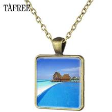 TAFREE Bali View Necklace long chain Sea Scenery Square Pendant Necklaces Bronze Plated Fashion Landscape Charm Jewelry FA327 2024 - buy cheap