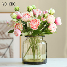 YO CHO Artificial Flower 4 Heads Tea Rose Peony Fake Silk Flower Wedding Peony Bridal Bridesmiad Bouquet Flowers Home Decoration 2024 - buy cheap