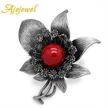 Ajojewel Vintage Red/White Big Flower Womens Brooches Pin Antique Jewelry With Simulated-pearl 2024 - buy cheap