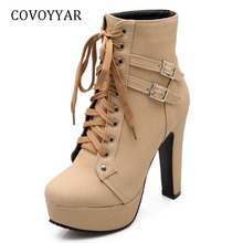 COVOYYAR 2019 Hot European Knight Boots Women Ankle Boots Buckle Super High Heels Platform Lace Up Women Shoes Big Sizes WBS1071 2024 - buy cheap
