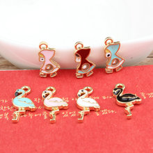 50PCS Jewelry Pendant Gold Tone Alloy Metal Enamel Necklace Pendants Kawaii Girls Animal Grus Japonensis Oil Drop Charm 2024 - buy cheap