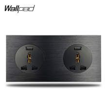 Wallpad L6 Double Universal Wall Electric Socket  2.1A Fast Charging USB Socket 2 Way with Black Brushed Aluminum Alloy Panel 2024 - buy cheap
