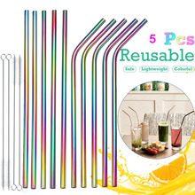 7pcs(5straws) Reusable Drinking Straw Metal Stainless Steel Straw With Cleaner Brush For Home Party Barware Bar Accessories 2024 - buy cheap