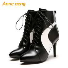 Winter Women Ankle Boots High Thin Heel Pointed Toe Lace-Up Fashion Sexy Ladies Women Shoes Black Snow Boots Big Size 35-46 2024 - buy cheap