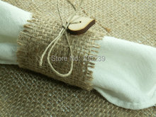 Rustic Style Rustic 50 Burlap Napkin Rings with wood heart , wedding decoration, Rustic Wedding Table Decoration, Party Favors 2024 - buy cheap