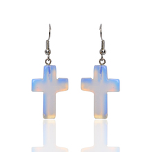 New Designer Cross Blue Opal Transparent Crystal Natural Stone Pendants Drop Earrings For Women Brincos Longos 2024 - buy cheap