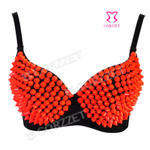 Novo 2014 Sexy Partido Clubwear Novidade Menina Bra Mulheres Bras Exótico Com Laranja Spikes Rivet Studed Punk Bralet B Copo 32 34 36 38 40 2024 - compre barato