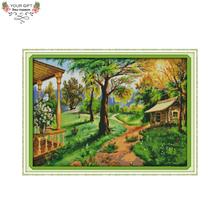 Joy Sunday-Cuadro de paisaje Rural para decoración del hogar, bordado de punto de cruz, bordado artesanal, 14CT y 11CT, F567 2024 - compra barato