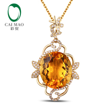 9.42ct IF Oval Shape 13x15mm Citrine H SI Diamond 14kt Yellow Gold Engagement Pendant Free shipping 2024 - buy cheap