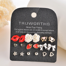 fashion jewelry red lip crown heart flower Earrings combination Earrings set for 9 fashion stud earring nickel free 2024 - buy cheap