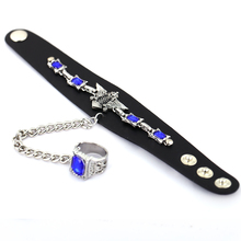 H & f pulseira de couro de mordomo kuroshitsuji, 3 cores, bracelete com pingente de pedra azul, pulseira unissex para cosplay 2024 - compre barato