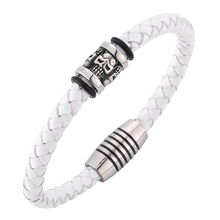 Fashion Men Jewelry Genuine White Braided Leather Bracelets Stainless Steel Magnetic Clasp Skull Bangles Wrist band Gift BB0200 2024 - buy cheap