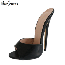 Sorbern Black Matt Women Slippers Open Toe Slides Ladies Spike High Heel 18Cm Runway Shoes Women 2018 Summer Slippers Size 46 2024 - buy cheap