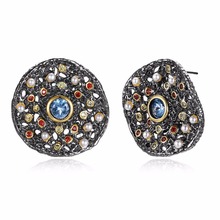 Top Quality Black Gold Color Round Stud Earrings Setting with Cubic Zirconia Nice Party Earrings Allergy Free Dropshipping 2024 - buy cheap