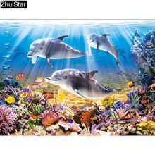 Полноразмерная алмазная живопись с дельфином, Алмазная мозаика с изображением морского дна, алмазная вышивка, картина стразы, подарок XY1 2024 - купить недорого