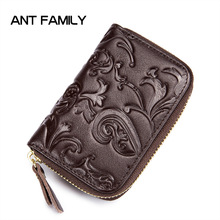 Fashion Flower Genuine Leather Women Card Holder Wallets Small Female Zipper Mini Credit Card Holders Women Purse ID Holder Bags 2024 - buy cheap