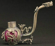 Oriental Vintage Tibetan Silver Jade Handwork Dragon Collectors Pipe 2024 - buy cheap