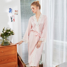 Daeyard-Kimono de seda de primavera para mujer, ropa de dormir Sexy de satén con encaje, a la moda, para verano 2024 - compra barato