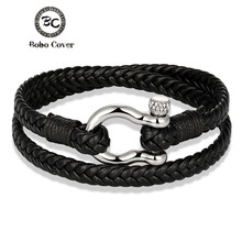Black Weave Genuine Leather Stainless steel Survival Bracelet men Couple Multilayer Wrap Bracelets women Jewelry homme Pulseras 2024 - buy cheap