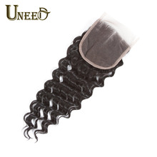 Uneed-extensiones de pelo humano malayo Remy, accesorio con cierre de onda de encaje suizo, 4 "x 4", se puede combinar con mechones 2024 - compra barato