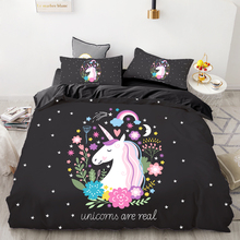 3D HD Digital Printing Custom Bedding Set,Cartoon Duvet Cover Set Queen King Kids Child Baby,Bedclothes Balck Unicorn 2024 - buy cheap