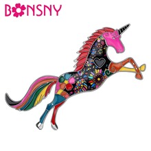 Bonsny-broches de unicornio de aleación esmaltada para mujer, elegante, ropa, bufanda, Pin, joyería Animal de moda para mujer, regalo de fiesta, Bisutería 2024 - compra barato