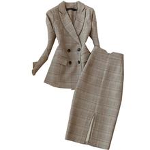 Fashion Plaid Set Female Spring New Temperament Business Plaid Long suit Blazers women with skirt OL two-piece suit female 2024 - buy cheap