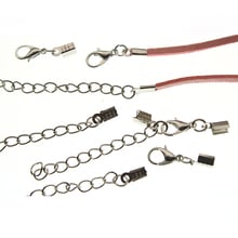 20set/lot Crimp end Caps Beads Lobster Clasps Extended Chains fit 3mm Flat Leather Cord Necklace Connectors String ribbon clips 2024 - buy cheap