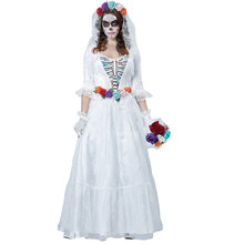Free shipping horrible costume Women Zombie Bride Halloween Costume devil Party Dress white bride Costumes 40079 2024 - buy cheap