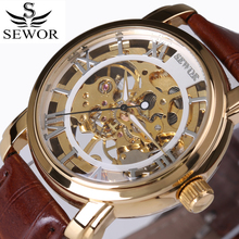 luxury brand fashion Men skeleton vintage clock mechanical hand-wind watch leather Strap Watches Steampunk Antique Wrist watch 2024 - buy cheap