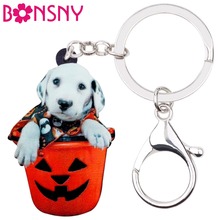 Bonsny акриловый брелок для ключей в виде милой собаки Лабрадора на Хэллоуин брелок для женщин и девушек для любимых животных сумка Подвеска для автомобиля бижутерия 2024 - купить недорого