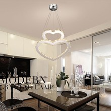 Novo lustre de cristal moderno em forma de coração., lâmpada luminosa pendente de cristal com círculo de luz de led. 2024 - compre barato