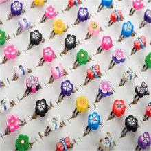 PINKSEE-anillos de boda ajustables para niños, de arcilla polimérica con flores de colores mezclados, 30 unids/lote 2024 - compra barato