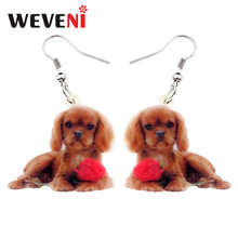 WEVENI Acrylic Sweet Cavalier King Charles Spaniel Dog Earrings Drop Dangle Animal Pet Jewelry For Women Girls Gift Bijoux Charm 2024 - buy cheap