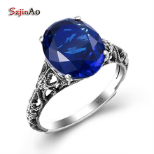 Szjinao Charm 925 Sterling Silver Ring Kpop Blue Sapphire Vintage Rings For Women Undefined Handmade Designer Fine Jewelry Retro 2024 - buy cheap