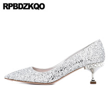 Rhinestone Silver Strange High Heels Crystal Jewel Diamond Glitter Gold Pumps Shoes Pointed Toe Thin Kitten 8cm Ladies Gun Color 2024 - buy cheap