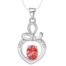red zircon love heartsilver plated Necklace Silver Pendant Jewelry /EKZHAQLD LOUPESXC 2024 - buy cheap