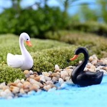 2Pcs Swan Garden Ornament Miniature Figurine Plant Pot Fairy Garden Decor White Black 2024 - buy cheap