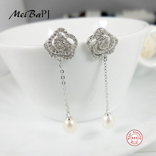 [MeiBaPJ] 925 Solid Silver Rose Long Tassels Earrings Natural Freshwater Pearl Earring For Women Fine Jewelry With Gift Box 2024 - buy cheap