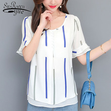 2019 summer chiffon short shirts V neck plus size printing pattern womens short casual clothing womens tops and blouses  4006 50 2024 - buy cheap