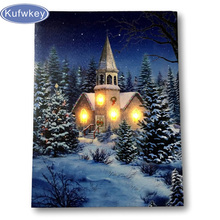 Broca quadrado completo 5d diy pintura diamante "igreja à noite" paisagem 3d bordado ponto cruz mosaico casa decoração presente 2024 - compre barato