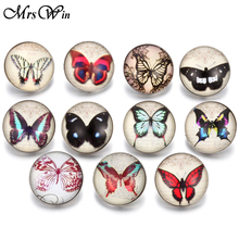 10pcs/lot 2019 New Vintage Butterfly Glass Snap Button Jewelry Print Buttons Faceted Glass Snap Fit 18mm Snap Bracelet Bangle 2024 - buy cheap