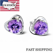 US STOCK Uloveido Purple Crystal Earings Jewelry Silver Color Stud Earrings for Women Heart Crystal Earring Pendientes R286 2024 - buy cheap