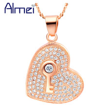 Almei Women Necklace Heart Key Fashion Lover Feminine Lady Bijoux Silver Rhinestones Stone Jewelry Kingdom Hearts Female N514 2024 - buy cheap